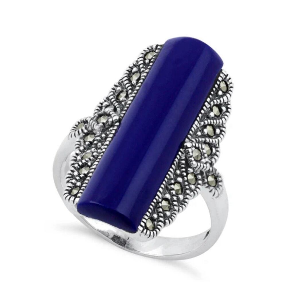 Sterling Silver Blue Lapis Tall Marcasite Ring New
